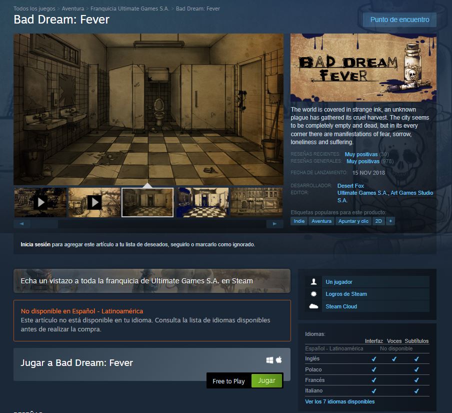 Steam 上的 Bad Dream: Fever 完全免费